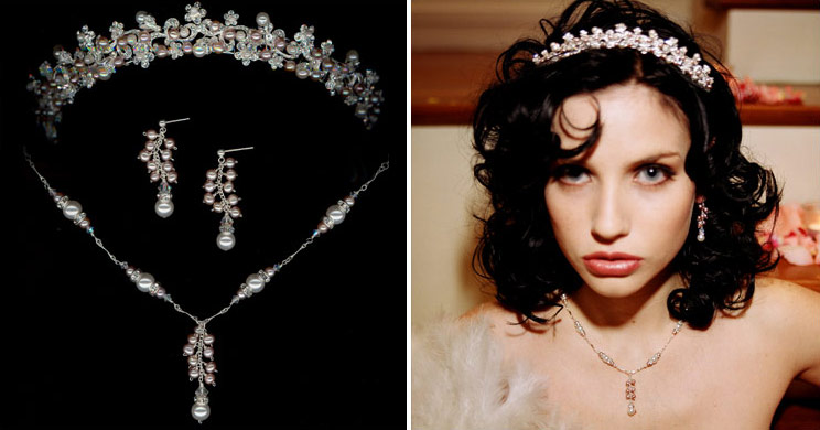 Pink rhinestone and pearl bridal tiara