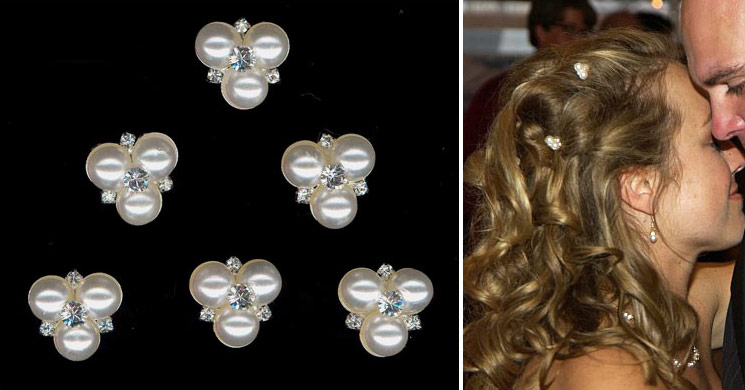Pearl hairpin with rhinestone center